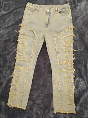 Distressed Frayed Denim Jeans Cotton -Spandex Blend Modern Style Men's XL